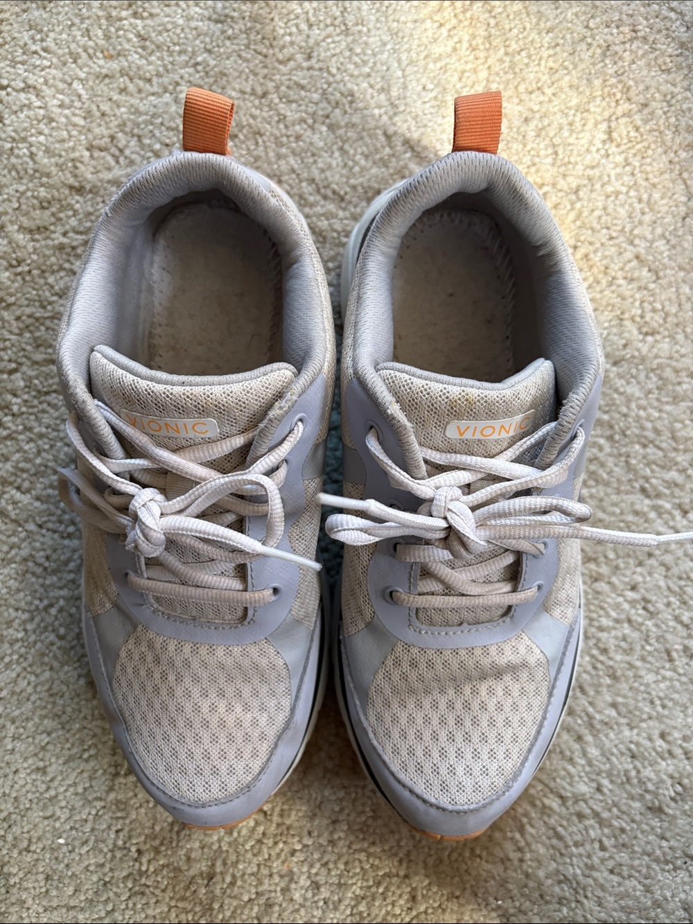 Vionic White and Light Gray Sneakers with Peach Accents-Size 8